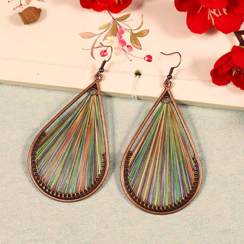 Multicolor Bohemian Earrings Teardrop Fiber String Copper Alloy Earrings NEW AUS